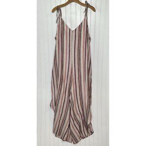 CATO est 1946 Womens 22/24 Linen Blend Striped Crop Wide Leg Tie Straps Jumpsuit